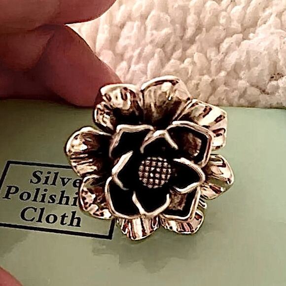 STERLING SILVER ADJUSTABLE RESIZABLE BIG FLOWER STATEMENT RINGS - Picture 7 of 10